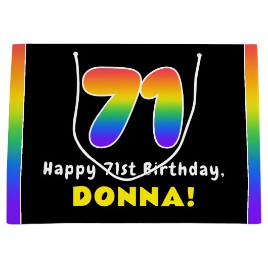 71e verjaardag: kleurrijke regenboog # 71, Naam va Groot Cadeauzakje (Voorkant)