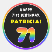 71e verjaardag: kleurrijke regenboog # 71, Naam va Ronde Sticker (Voorkant)