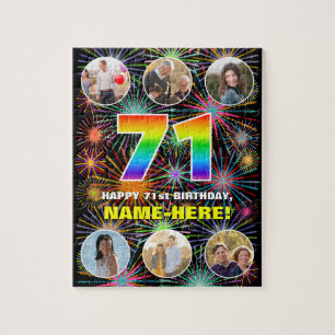 71e verjaardag: leuk regenboog #, aangepaste naam legpuzzel