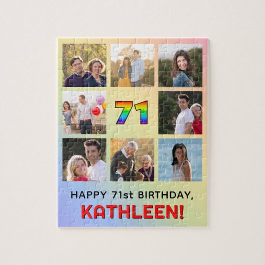 71e verjaardag: Leuk regenboog #, Aangepaste naam  Legpuzzel (Verticaal)