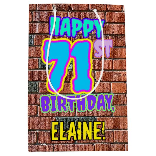 71e verjaardag: Leuk, Urban Graffiti geïnspireerd  Medium Cadeauzakje (Voorkant)