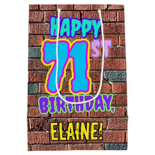 71e verjaardag: Leuk, Urban Graffiti geïnspireerd  Medium Cadeauzakje (Achterkant)