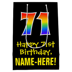 71e verjaardag: Leuk, Vet, Kleurrijk, Regenboog "7 Medium Cadeauzakje