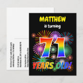 71e verjaardag - Leuk vuurwerk, regenbooglook "71" Briefkaart (Voorkant / Achterkant)