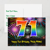 71e verjaardag – leuk vuurwerkpatroon + regenboog briefkaart (Voorkant / Achterkant)