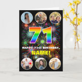 71e verjaardag: Leuke regenboog #, aangepaste naam Kaart (Gele Bloem)