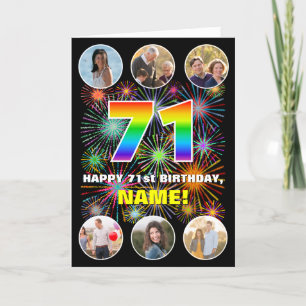 71e verjaardag: Leuke regenboog #, aangepaste naam Kaart