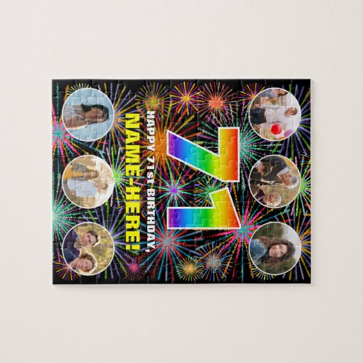 71e verjaardag: Leuke regenboog #, aangepaste naam Legpuzzel (Horizontaal)