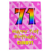 71e verjaardag: Leuke roze harten strepen; Regenbo Medium Cadeauzakje (Achterkant)