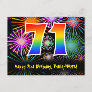 71e Verjaardag – Leuke Vuurwerk Patroon + Regenboo Briefkaart
