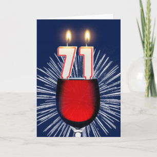71e verjaardag met wijn en kaarsen kaart
