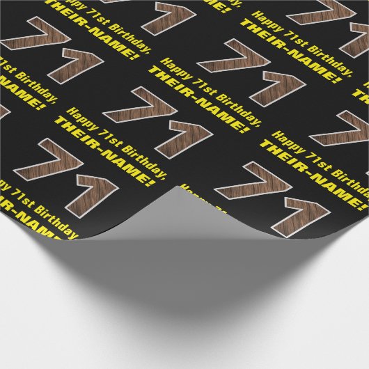 71e verjaardag: Naam & Faux Wood Grain Patroon "71 Cadeaupapier (Hoek)