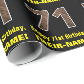 71e verjaardag: Naam & Faux Wood Grain Patroon "71 Cadeaupapier (Rol Hoek)