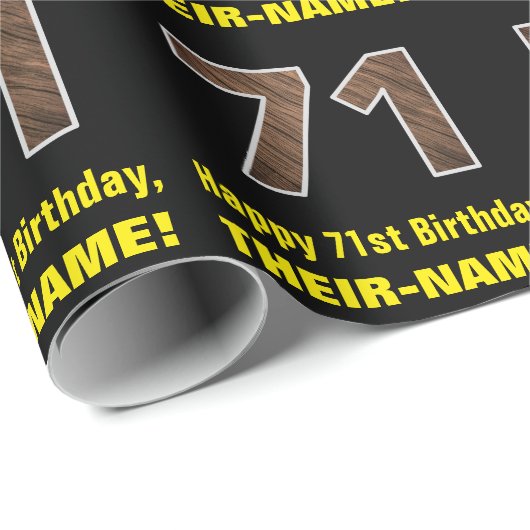 71e verjaardag: Naam & Faux Wood Grain Patroon "71 Cadeaupapier (Rol Hoek)