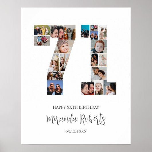 71e verjaardag nummer 71 aangepaste fotocollage poster (Voorkant)