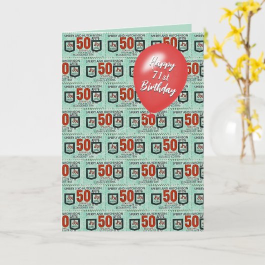 71e verjaardag ouderwetse groene postzegels kaart (Gele Bloem)