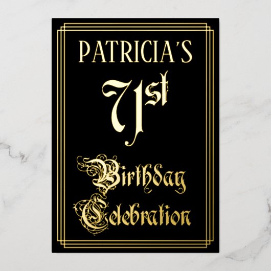 71e verjaardag Partij — Fancy Manuscript & de Naam Folie Uitnodiging (Voorkant)