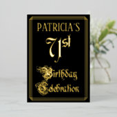 71e verjaardag Partij — Fancy Manuscript & de Naam Folie Uitnodiging (Staand Voorkant)