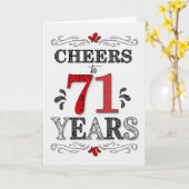 71e verjaardag Proost in rood wit zwart patroon Kaart (Gele Bloem)