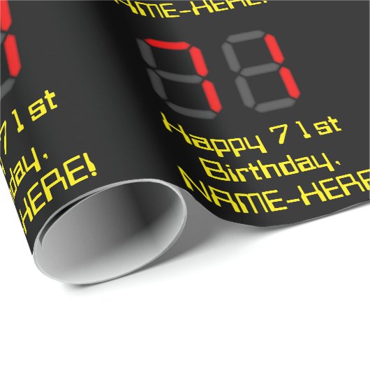 71e verjaardag: Red Digital Clock Style "71" + naa Cadeaupapier (Rol Hoek)