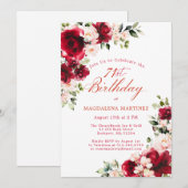 71e Verjaardag Red Rose Pink Peony Floral Kaart (Voorkant / Achterkant)