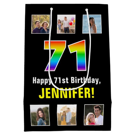 71e verjaardag: Regenboog "71", aangepaste foto's  Medium Cadeauzakje (Achterkant)