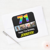 71e verjaardag: Regenboog "71"; Aangepaste foto's  Vierkante Sticker (Envelop)