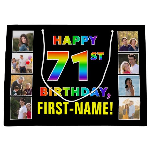 71e verjaardag: Regenboogtekst, aangepaste foto's  Groot Cadeauzakje (Voorkant)