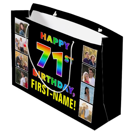 71e verjaardag: Regenboogtekst, aangepaste foto's  Groot Cadeauzakje (Achterkant Gekanteld)