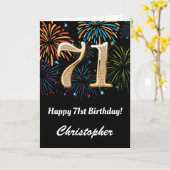 71e verjaardag regenboogvuurwerk zwart en goud kaart (Gele Bloem)