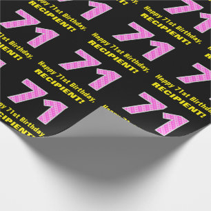 71e verjaardag: roze strepen en harten "71" + naam cadeaupapier