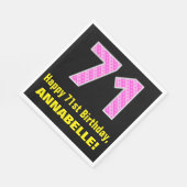 71e verjaardag: roze strepen en harten "71" + naam servet (Hoek)