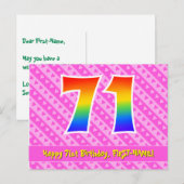 71e verjaardag: roze strepen & harten, regenboog 7 briefkaart (Voorkant / Achterkant)