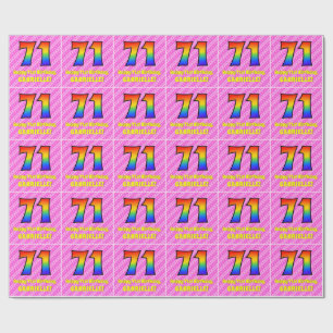 71e verjaardag: Roze strips & harten, regenboognr. Cadeaupapier