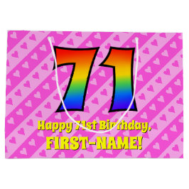 71e verjaardag: Roze strips & harten, regenboognr. Groot Cadeauzakje