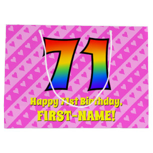 71e verjaardag: Roze strips & harten, regenboognr. Groot Cadeauzakje