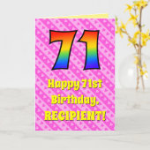 71e verjaardag: Roze strips & harten, regenboognr. Kaart (Gele Bloem)