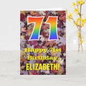 71e verjaardag; rustieke herfstbladeren; regenboog kaart (Gele Bloem)