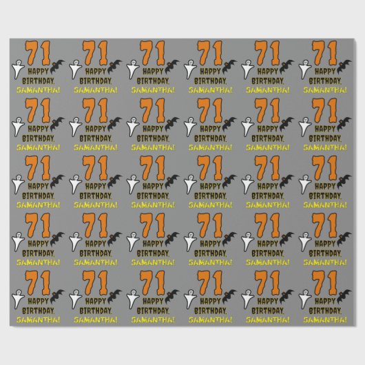 71e verjaardag: Spooky Halloween Thema, aangepaste Cadeaupapier (Vlak)