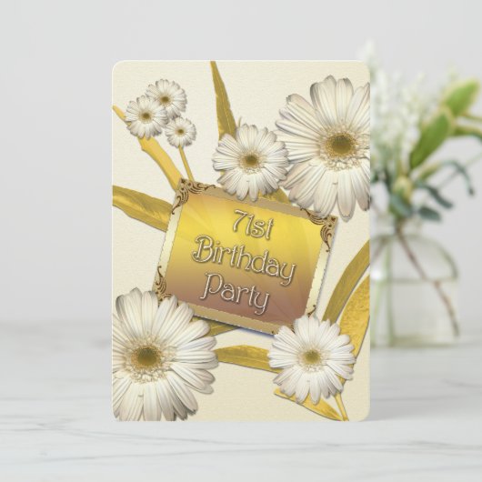 71e verjaardag Uitnodiging met madeliefjes (Staand voorkant)