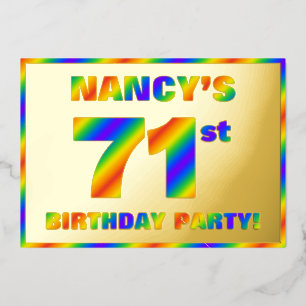 71e verjaardag van de Vreugde - Fun, regenboogspec Folie Uitnodiging