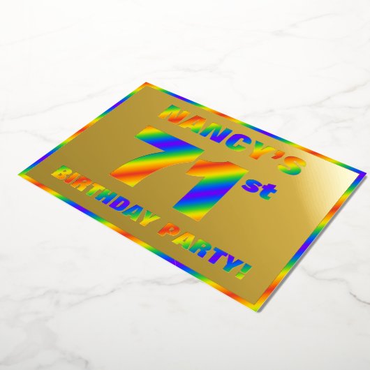 71e verjaardag van de Vreugde - Fun, regenboogspec Folie Uitnodiging (Gedraaid)