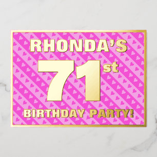 71e verjaardag van de vuurroze harten en staven folie uitnodiging