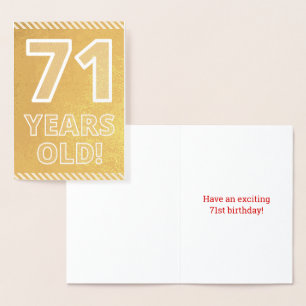 71e verjaardag: Vet "71 JAAR OUD!" Gold Foil-kaart Folie Kaarten