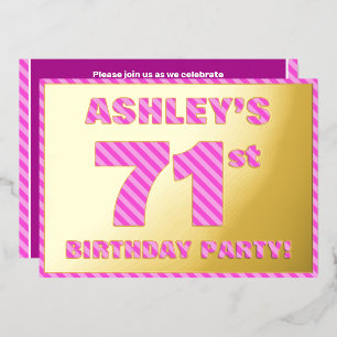 71e verjaardag — Vet, vuurtje, roze band # 71 Folie Uitnodiging