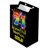 71e verjaardag: Vuurwerk Fun Pattern + Regenboog 7 Medium Cadeauzakje (Voorkant Gekanteld)