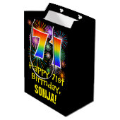 71e verjaardag: Vuurwerk Fun Pattern + Regenboog 7 Medium Cadeauzakje (Achterkant Gekanteld)
