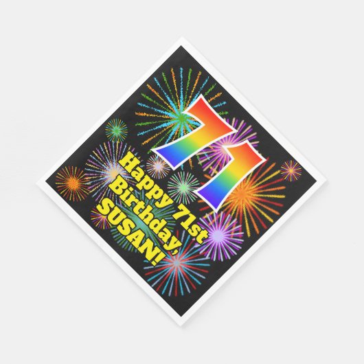 71e verjaardag: Vuurwerk Fun Pattern + Regenboog 7 Servet (Hoek)