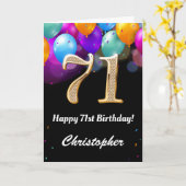 71e verjaardag zwarte en gouden kleurrijke ballonn kaart (Gele Bloem)