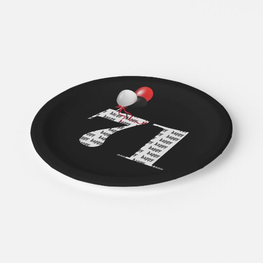 71e verjaardagsballonnen papieren bordje (Gekanteld)